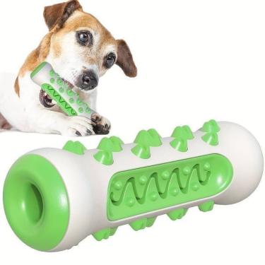 Imagem de Brinquedo Pet Mordedor OEM Brinquedo 3x1 Osso Massageador Gengiva para Cães Borracha Nylon Verde 15cm 1 Unidade