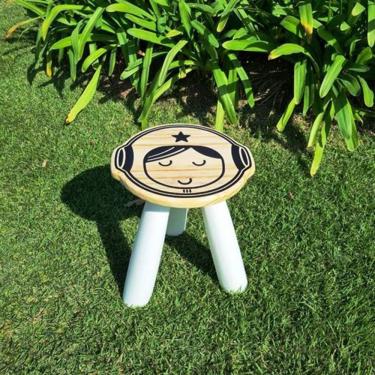 Imagem de Banqueta Infantil Mini Banqueta Astronauta Estrutura Polietileno Assento Madeira 37 cm...