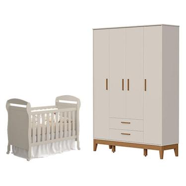 Imagem de Berço Americano Danny Com Guarda Roupa 4 Portas Flip Areia Acetinado - Reller