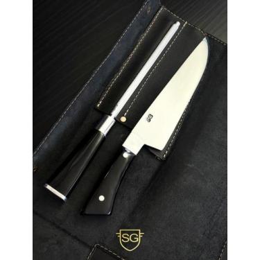 Imagem de Conjunto Supreme SG Inox  Faca e Chaira 8 ou 10 Cabo Resina Preta no E