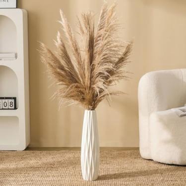 Imagem de Vaso de cerâmica branca, vaso de 45,7 cm de altura para mesa de chão, vasos grandes decorativos para sala de estar, decoração de casa moderna, escritório, quarto, vaso de flores grande com esmalte