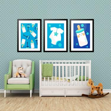 Imagem de Kit 3 Quadros Grandes Quarto Infantil 60x48cm