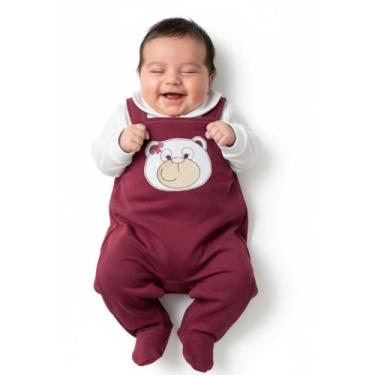 Imagem de Macacão Bebê Menina Finta Jardineira Bordado Urso Zafielo, Roxo, G ( 9