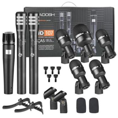 Imagem de Kit 7 Microfones De Bateria Para Bumbo, Caixa, Tons, Pratos Com Suport