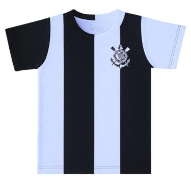 Imagem de Camiseta Infantil Corinthians Jogo II Listrada Escudo Preto - Revedor,