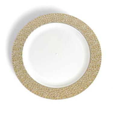 Imagem de Kit 8 pratos borda prata luxuosa acrílico p/festas 22cm - 000027410E, 