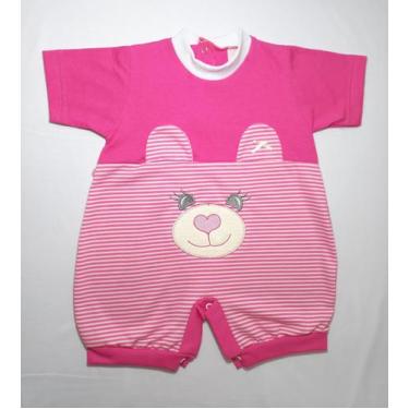 Imagem de Macacão Curto em Malha e Bordado Carinha de Ursa - Nethuno Baby, Rosa 