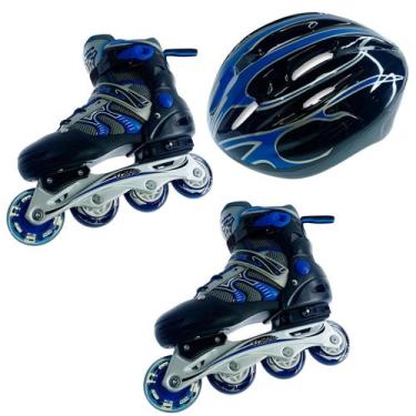 Imagem de Patins de 4 rodas azul com capacete - 35 ao 38 - Unitoys