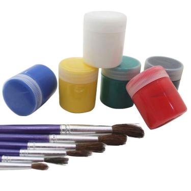 Imagem de Conjunto Escolar para Pintura com Pincéis Japonês e Tinta Guache Kit 6 Unidades para Papel Madeira e Cerâmica Azul