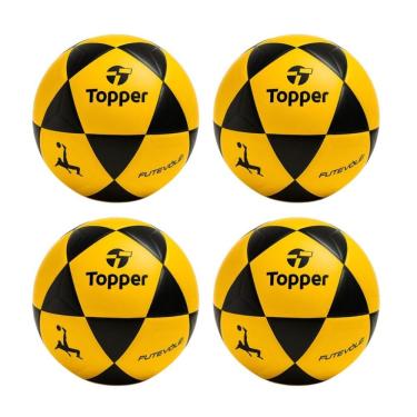 Imagem de Kit 4 Bola de Futevôlei R1 Oficial para Treinos e Jogos Amarelo e Preto Topper