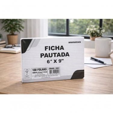 Imagem de Ficha Pautada 6'' X 9'' Papel 150g-m2 100 Folhas para Anotações Capa Simples e Funcional Branco
