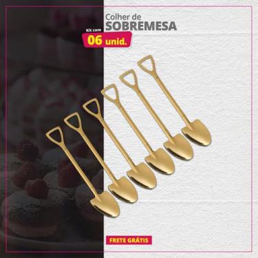 Imagem de Kit 06 Colheres de Sobremesa Inox Pá Redonda - Genérica, Dourado