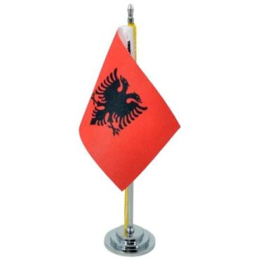 Imagem de Mini Bandeira Mesa Albânia Com 8cm X 5,5cm E 15cm Mastro - SP Bandeira