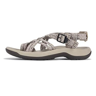 Imagem de Viakix Sandálias femininas de caminhada: Linda sandália esportiva esportiva confortável e elegante para caminhadas ao ar livre para caminhadas aquáticas de praia larga, Bege/Marrom, 38