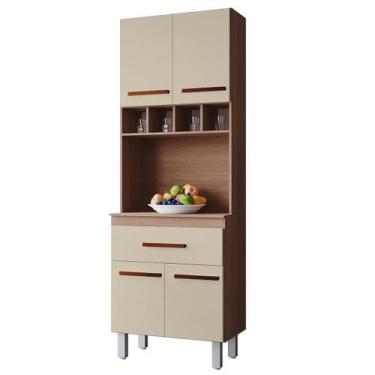 Imagem de Paneleiro Alto com Nicho 4 Portas 1 Gaveta Vitorina Savana/Off White -