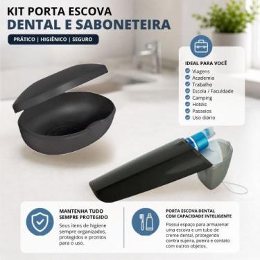Imagem de Kit Porta Escova Dental e Saboneteira Preta Portátil com Trava e Venti