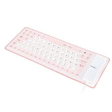 Imagem de Teclado de silicone dobrável, teclado de silicone leve e portátil com fio de silicone com design totalmente vedado Botão mudo para notebook de PC(cor de rosa)