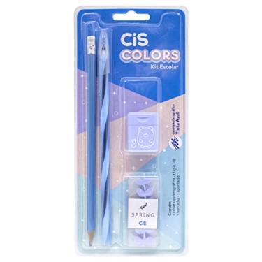 Imagem de Kit Escolar CIS Colors Azul 4 peças (1 lápis, 1 caneta CIS Spiro Clean, 1 borracha CIS Spring e 1 apontador CIS 415)