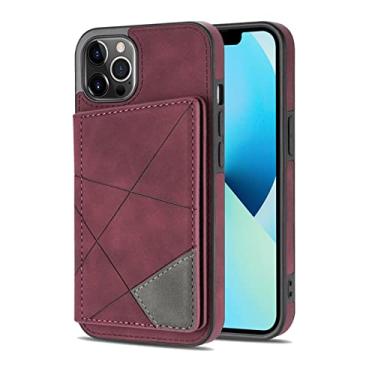 Imagem de GSYH Capa para iPhone 13 Pro Max/13 Pro/13, capa de couro PU com fecho magnético compartimento para cartão função de suporte durável à prova de choque macio TPU capa traseira carteira, vermelha, 13pro 15,1 cm