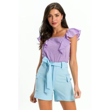 Imagem de Blusa Tecido Laise Babados Ombros Lilas-M - Pks