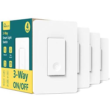 Imagem de TREATLIFE Interruptor de luz inteligente de 3 vias, pacote com 4, interruptor inteligente Wi-Fi de 2,4 GHz, funciona com Alexa e Google Home, fio neutro necessário, controle remoto, certificado FCC,