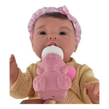Imagem de Bebê Reborn Menina 100% Silicone + Mamadeira Urso - Milk Brinquedos