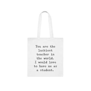 Imagem de Sacola de professor, sacola You Are The Luckiest Teacher In The World, presente para professor, bolsa de ombro para professores, bolsas reutilizáveis para professores, ideia de e Natal, Branco