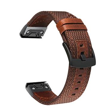 Imagem de GANYUU 22 20 26mm liberação rápida EasyFit Smart para Garmin Fenix 6X 6 Pro 5 5X 5S Plus 3 HR Correia de lona para Forerunner 935 945 Pulseira (Cor: Marrom, Tamanho: 26mm Fenix 5X 3HR)