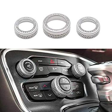 Imagem de Keptrim — Botão de ajuste de volume para controle de ar condicionado com strass cristal brilhante para Dodge Challenger Charger Chrysler 300 300s 2015-2020, para Dodge Ram 2012-2017 (prata)