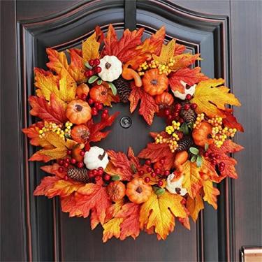 Imagem de Grinaldas de Halloween para a porta da frente, 40 cm Berry de abóbora Halloween Christmas Christmas, decoração de portas de Halloween Wreath Wreath Wreath Indoor and Outdoor Hanging decoração