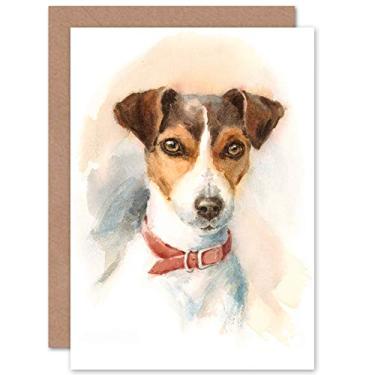 Imagem de Fine Art Prints Cartão de felicitações Dog Jack Russell Aquarela com Envelope Interior Qualidade Premium