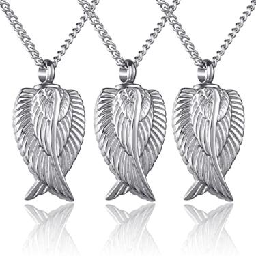 Imagem de Pacote com 3 colares de urna para cinzas, joias de cremação memorial para cinzas, medalhão de urna de prata com asas de anjo para cinzas, urna de aço inoxidável, pingente de lembrança, joias com diferentes palavras, funil kit e bolsa, Aço inoxidável, Zircônia cúbica