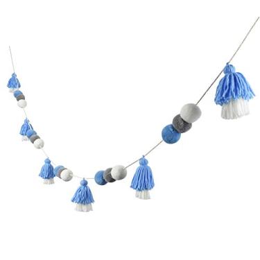 Imagem de DrCor Pom Pom Pom Tassel Guirlanda Azul Bola String Banner Artesanal Decoração de Parede para Meninos Berçário