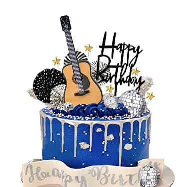 Imagem de 15 peças de topo de bolo de guitarra tema musical decorações de bolo de aniversário para festas temáticas musicais