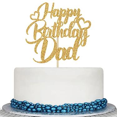 Imagem de Topo de bolo de pai de feliz aniversário dourado com glitter - Topo de bolo de aniversário dos pais - Melhor pai de sempre, feliz dia dos pais, decoração de festa de aniversário do pai
