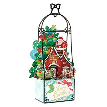 Imagem de Yajun Cartão Pop UP de Natal 3D Cartões de felicitações 3 peças de convites de festa de ano novo feito à mão com de árvore de Natal de Papai Noel