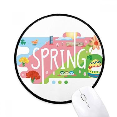 Imagem de Tapete de mouse com ilustração de estação de primavera para escritório tapete redondo para computador