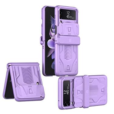Imagem de Capa de PC Armor de cor sólida para Samsung Galaxy Z Flip 4 5G Capa de telefone Megnetic Hinge Rail Lens Lens Capa protetora para flip3, Dream purple, para Z Flip4 (PC)