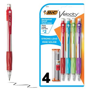 Imagem de BIC Lapiseiras de grafite Velocity Strong, com barril colorido, ponta grossa (0,9 mm), pacote com 4 lápis mecânicos com borrachas