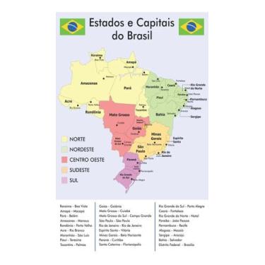 Imagem de Mapa Banner Pedagógico Estados E Capitais Do Brasil - Loja Amoadesivo
