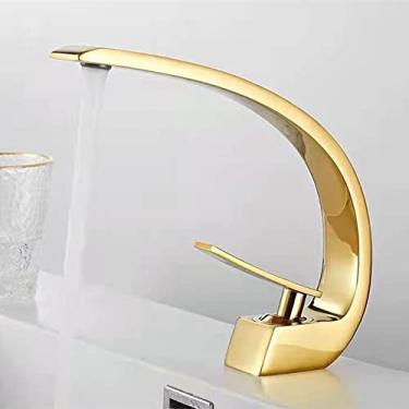 Imagem de Torneira do banheiro Válvula de cerâmica Misturadora de água fria e quente Torneira montada no convés Manípulo único Torneiras da pia da vaidade Torneiras da bacia, 3, tamanho único