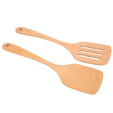 Imagem de Espátula de cozinha de madeira, conjunto de utensílios de cozinha de madeira fácil de sentir bem 2 peças material de madeira de faia leve para cozinha