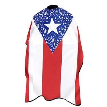 Imagem de King Midas Empire Capa de barbeiro com bandeira de Porto Rico - Capa de corte de cabelo Boricua - à prova d'água com botão de pressão na gola, Vermelho, G