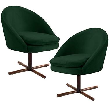 Imagem de Kit 02 Poltronas Decorativas Giratória Base X Rafa D02 Veludo Verde C-303 - Lyam Decor