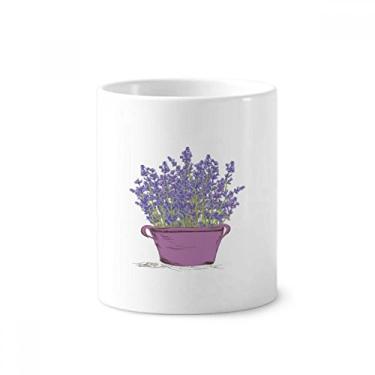 Imagem de Porta-canetas de escova de dentes roxa lavanda vaso de flores Caneca branca de cerâmica 355 ml