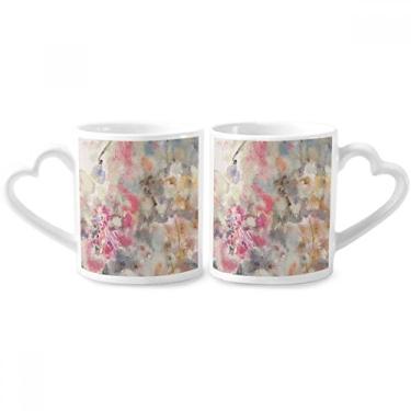 Imagem de Abril Lotus XJJ Conjunto de canecas de porcelana para casal pintura a óleo com alça de coração