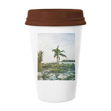 Imagem de Copo de cerâmica para copo de cerâmica com árvore de abacaxi Ocean Sand Beach