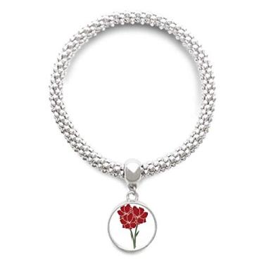 Imagem de DIYthinker Pulseira de prata com pingente redondo de flor cravo de folhas