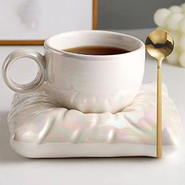 Imagem de Azoiikwd Novidade canecas de café, caneca de travesseiro copo de cerâmica com travesseiro caneca porta-copos copo de café casal criativo xícaras de chá pires caixa conjunto de copos (perolado)