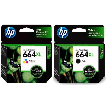 Imagem de Pack de Cartuchos HP 664XL - F6V30AB / F6V31AB - Preto + Colorido-Unissex